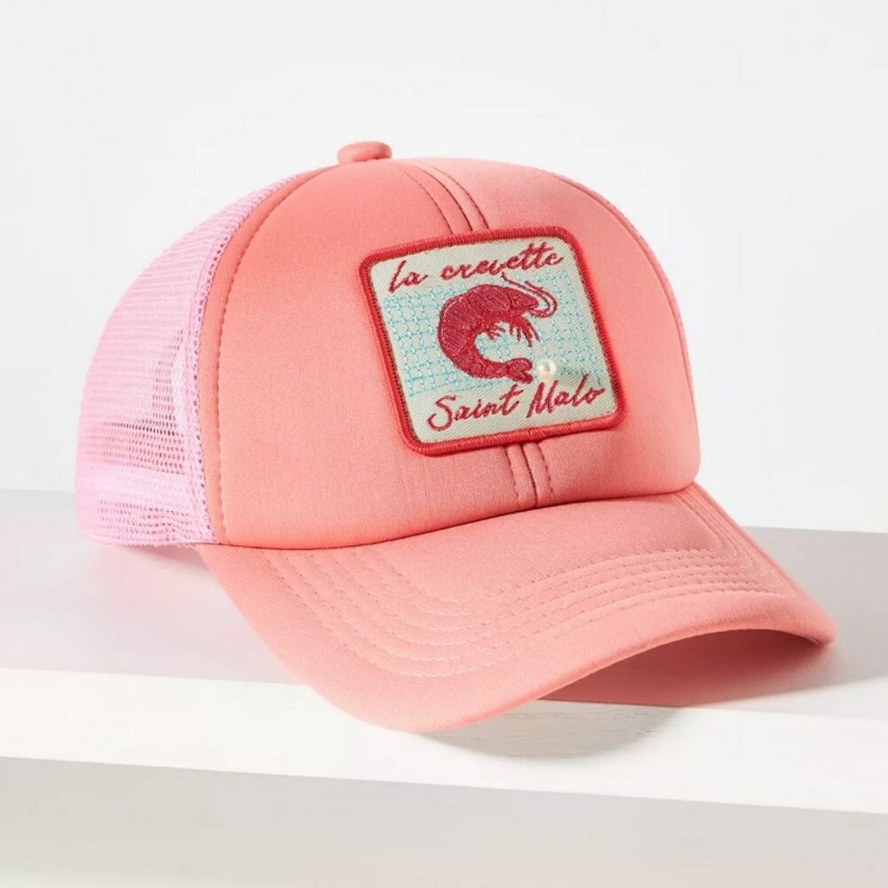 Anthropologie Embellished Trucker Hat PINK SHRIMP